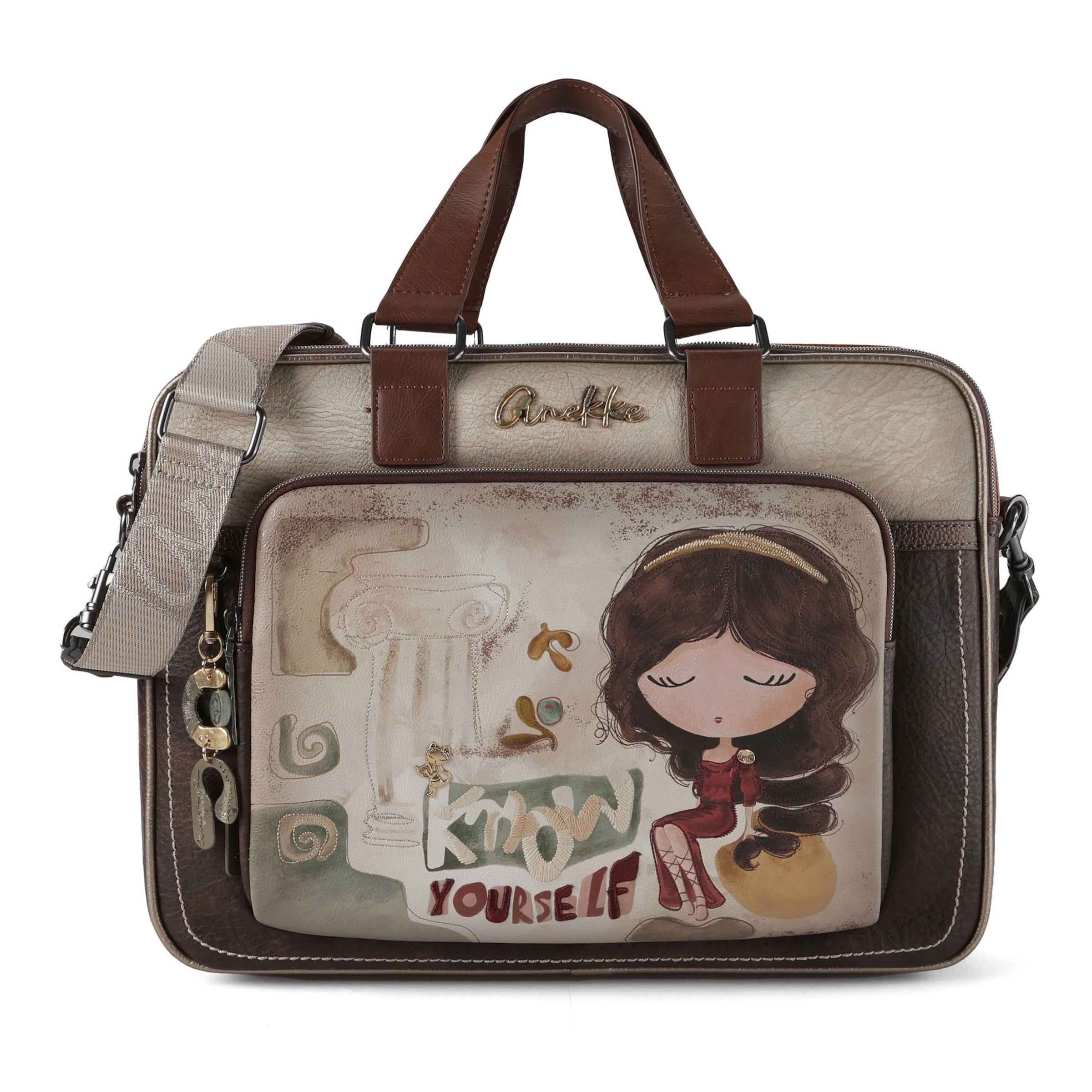 Anekke Document Bag 'Muse' in Kitt / Dark brown / Khaki / Dark red, Item view