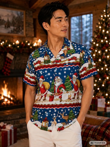 Regular fit Camicia 'Christmas Border Print' di King Kameha in blu