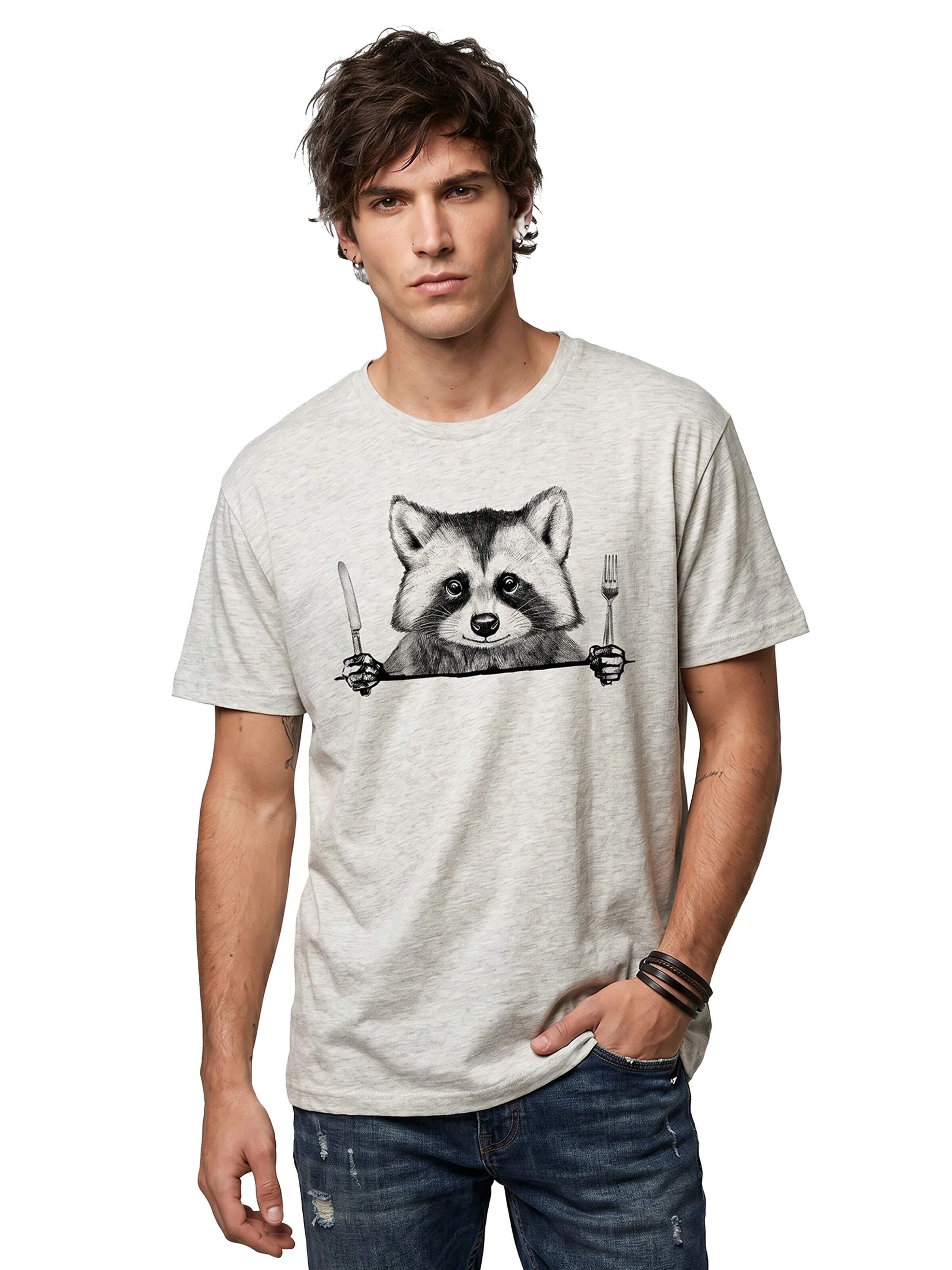 MAKAYA Shirt 'Waschbär Gabel' in Grey