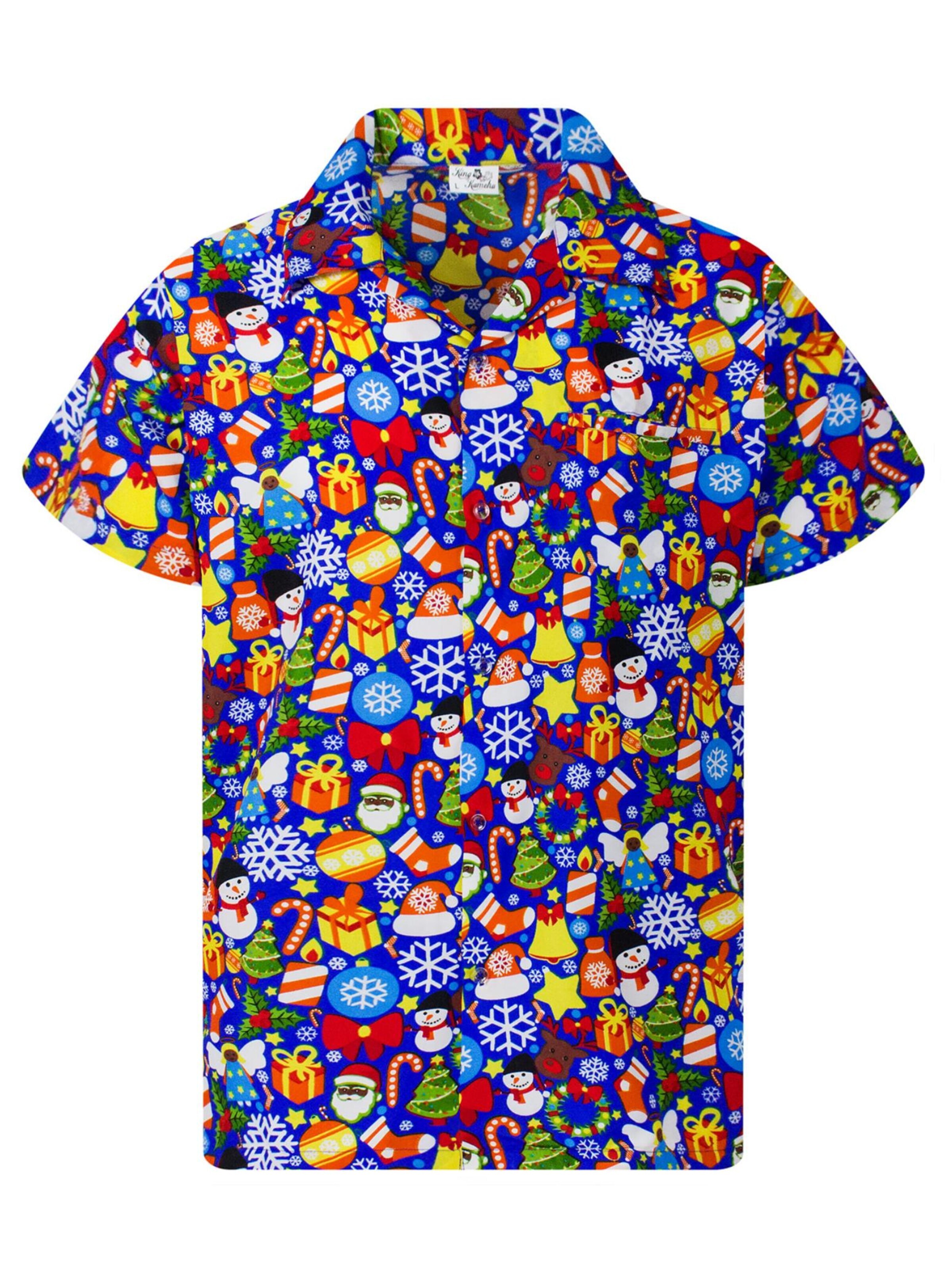 King Kameha Overhemd 'Christmas Allover' in Blauw: voorkant