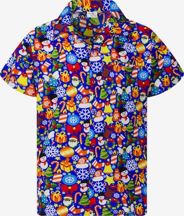 King Kameha Overhemd 'Christmas Allover' in Blauw: voorkant