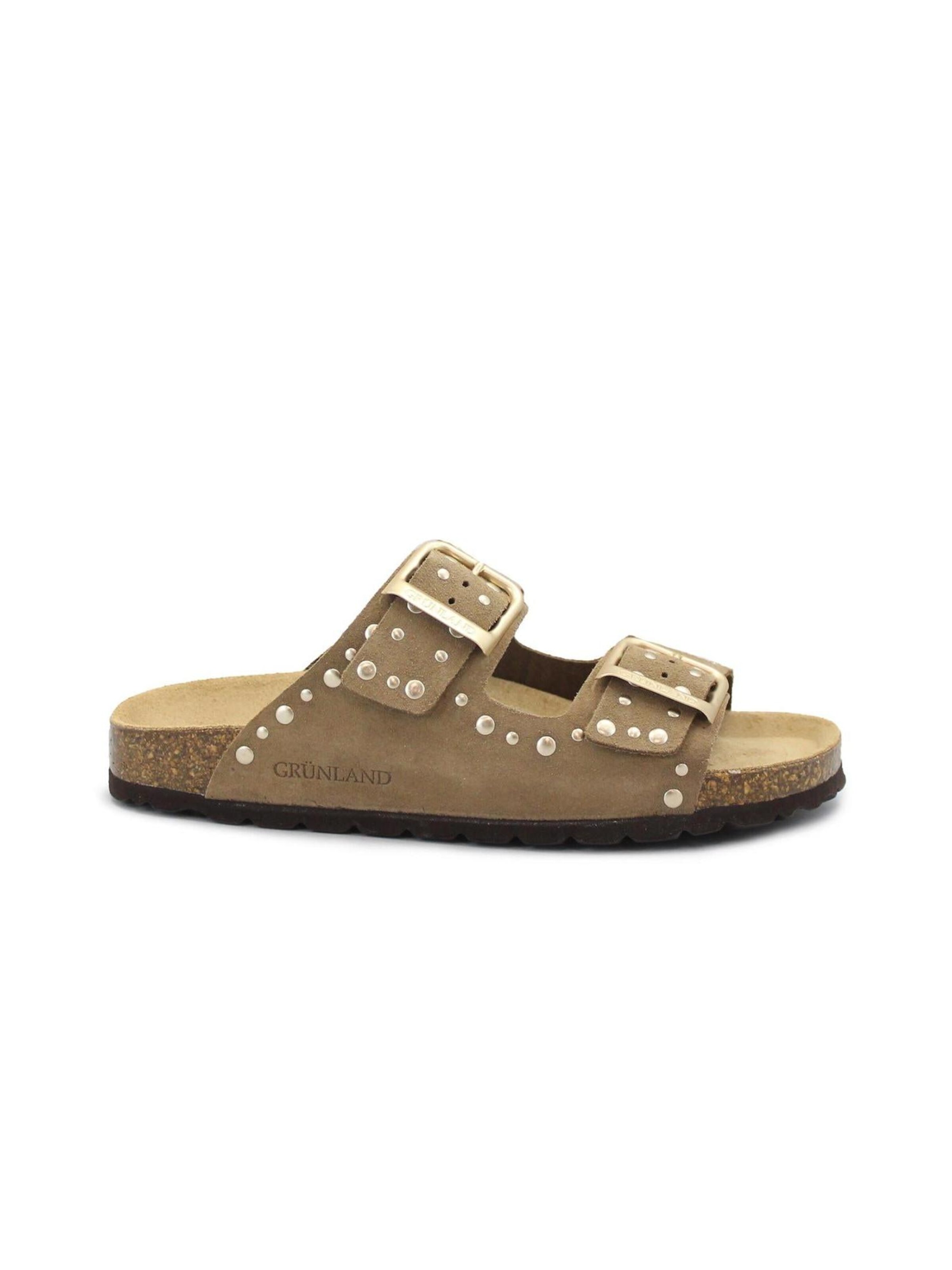 Zoccoletto 'GRUNLAND SARA CB1797 tortora ciabatte donna anatomiche fibbie borchie' di Grunland in beige: frontale