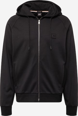 BOSS Black Zip-Up Hoodie 'Steele 85' in Black: front