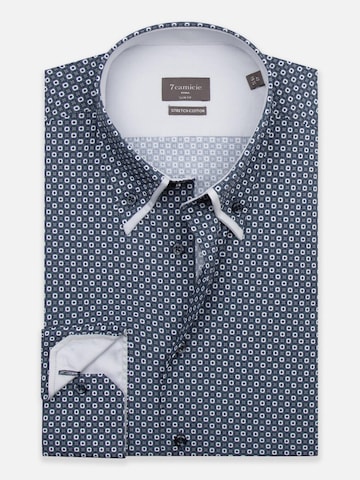 7Camicie Slim fit Zakelijk overhemd 'Sport Poplin Stretch Man Shirt Blue White' in Blauw