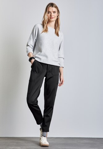 STREET ONE Slimfit Jersey Twill Cargo-Hose in Schwarz