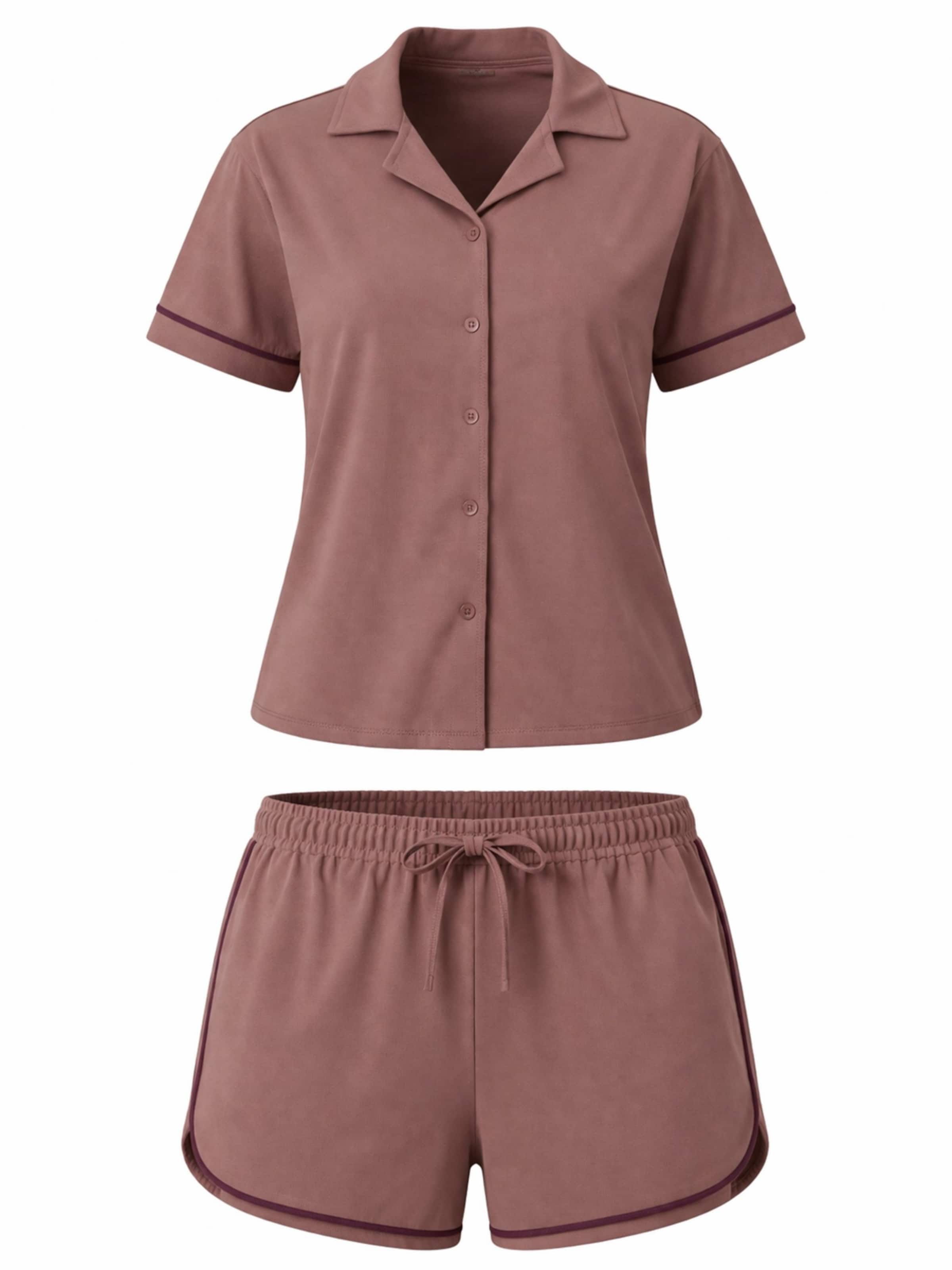 LEAFLETIC Short Pajama Set in Brown: front