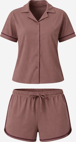 LEAFLETIC Short Pajama Set in Brown: front