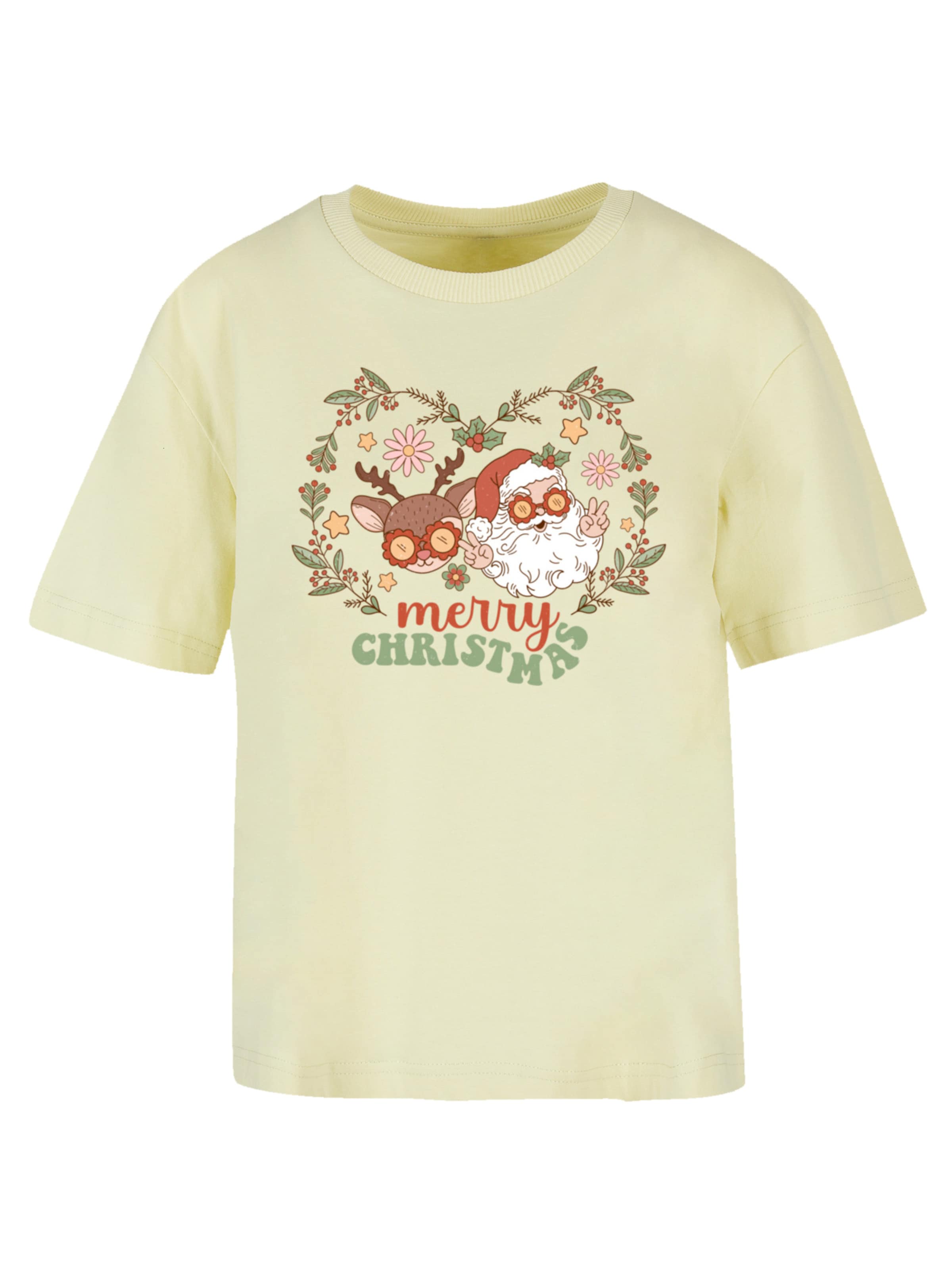 T-shirt 'Christmas Hippie Santa And Reindeer' F4NT4STIC en jaune : devant