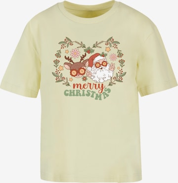 T-shirt 'Christmas Hippie Santa And Reindeer' F4NT4STIC en jaune : devant