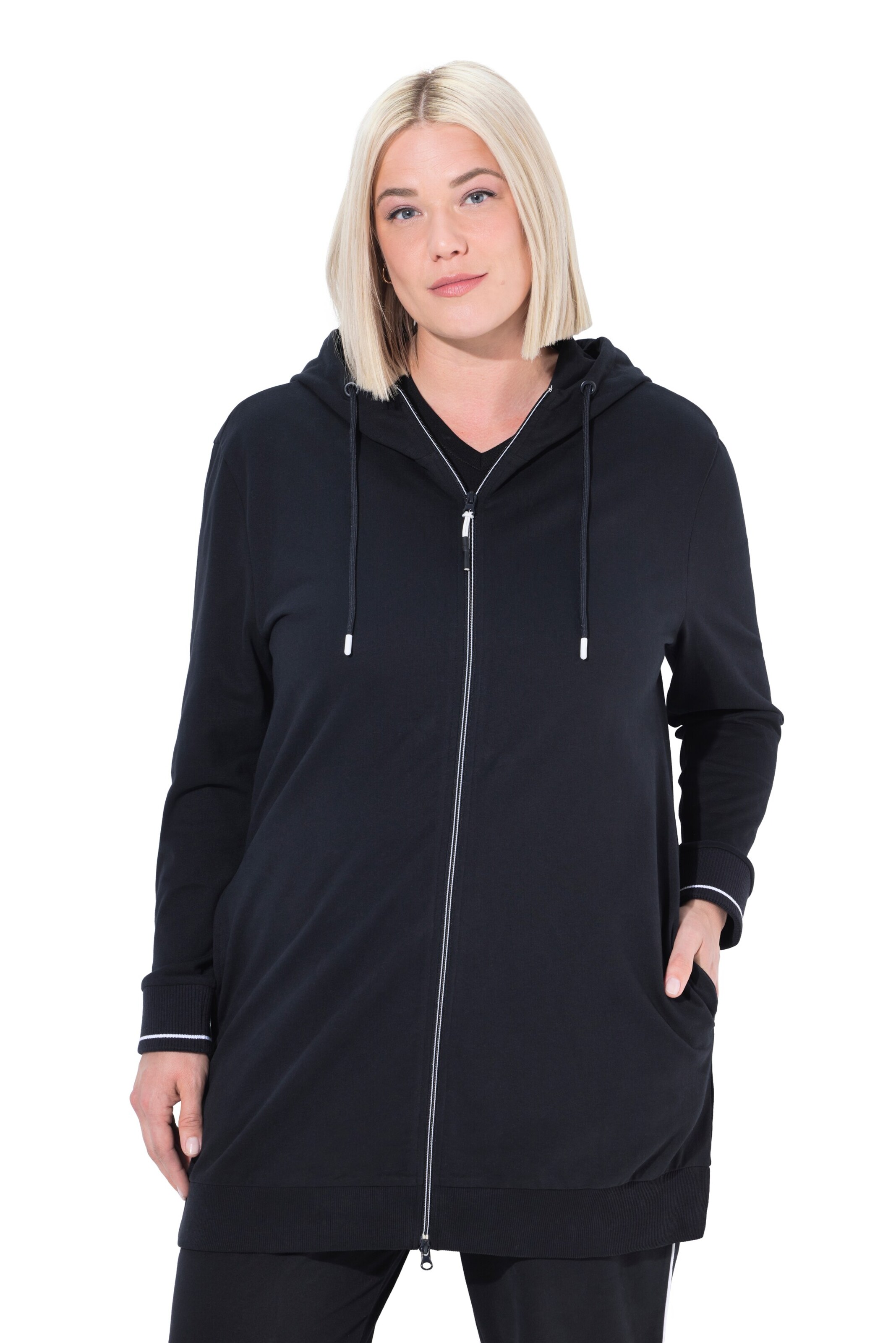 Ulla Popken Sweatvest in Zwart: voorkant