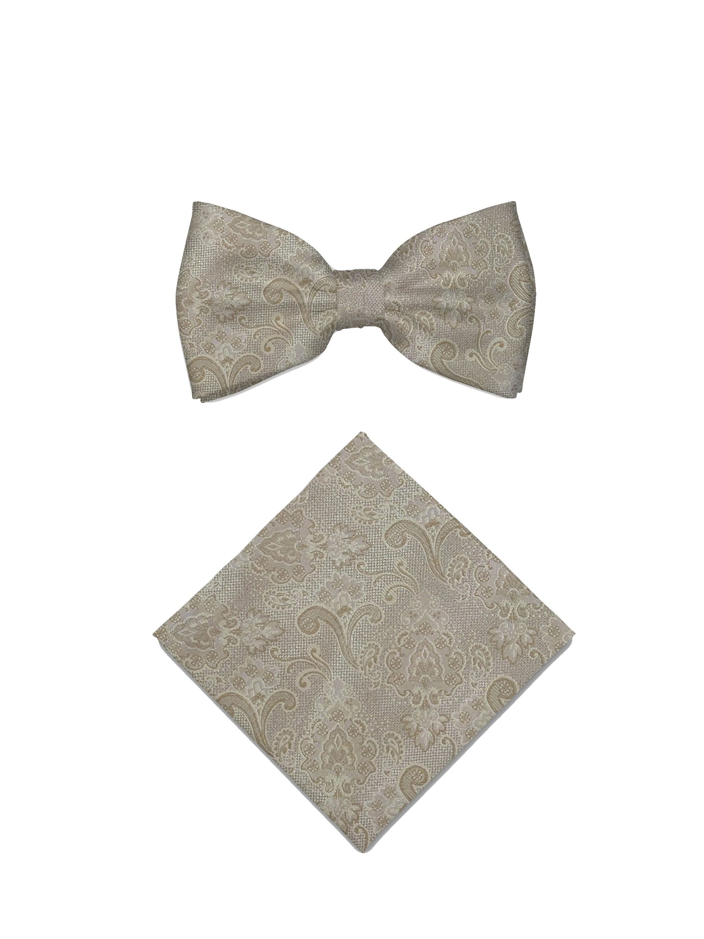 Real Guys Set Fliege mit Einstecktuch in Beige: Vorderseite