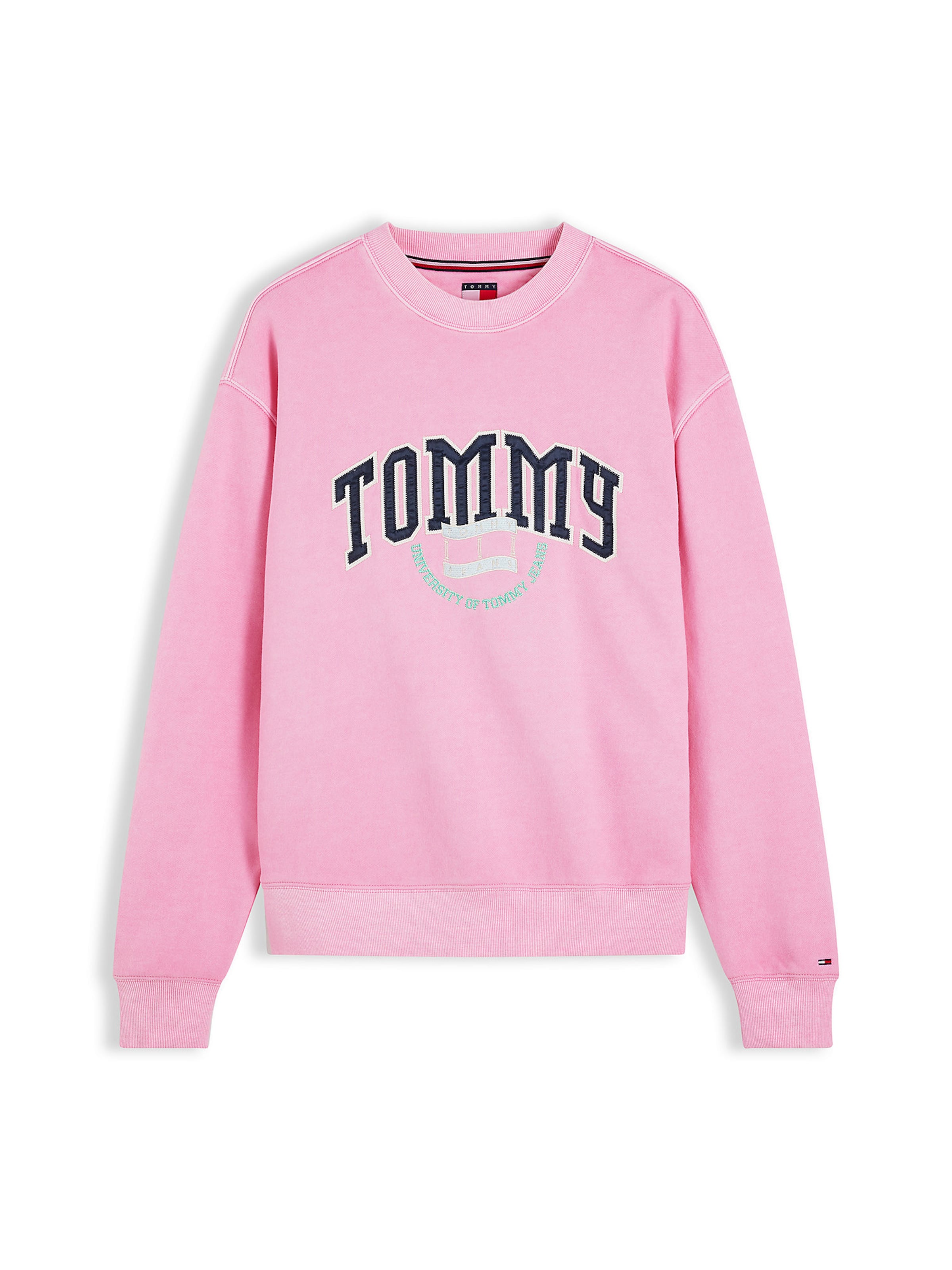 Tommy Jeans Свитшот 'Varsity Crest' в размере XS в Темно-синий / Бирюзовый / Светло-розовый / Белый, Обзор товара