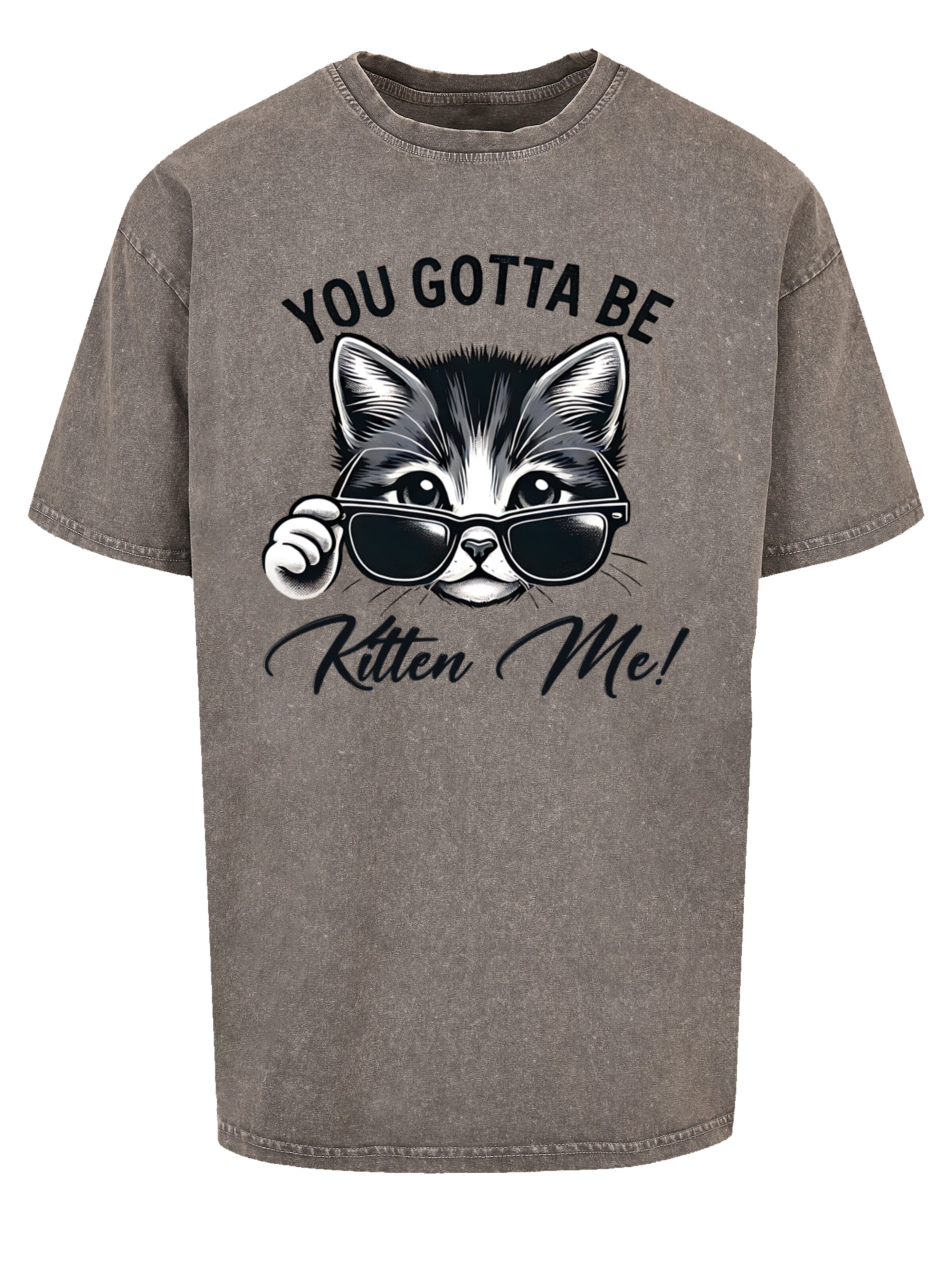 T-Shirt 'Kätzchen You Gotta Be Kitten Me!' F4NT4STIC en gris : devant