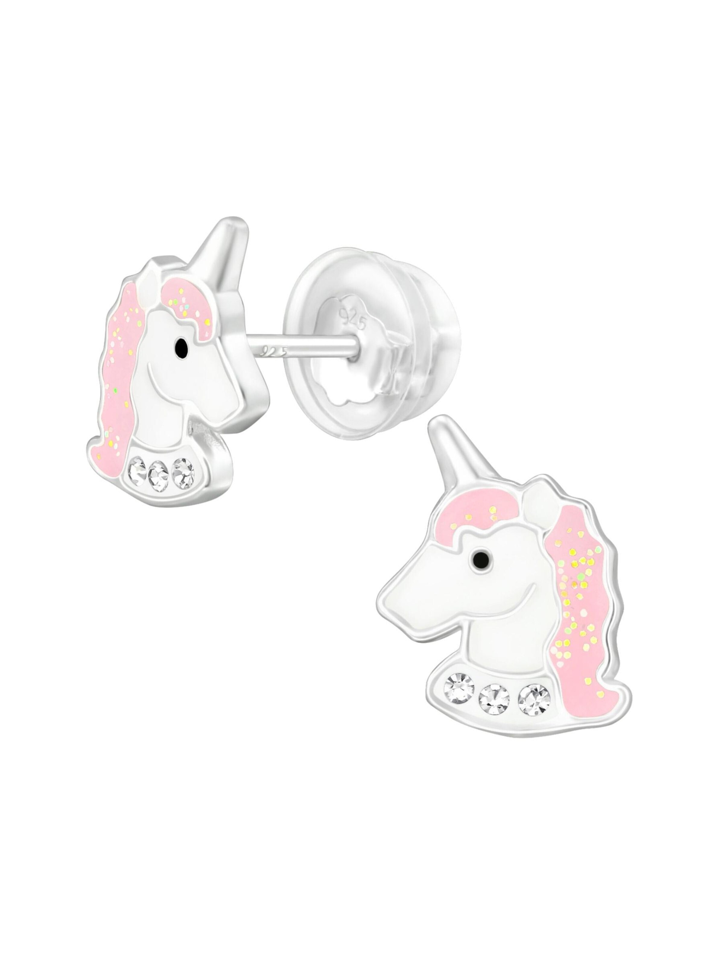 Boucles d'oreilles 'Premium Kinder-Ohrstecker Einhorn aus Sterling Silber mit Kristall und Epoxidharz' Maxte en rose