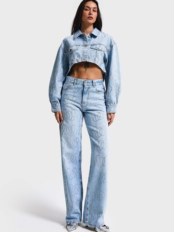 IT'S BASIC Loosefit Jeans 'RHINESTONE LOOSE MID RISE JEANS (Lenght 30)' in Blauw