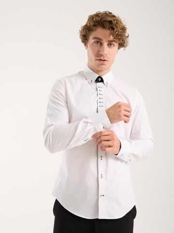 Slim fit Camicia 'Donatello Iconic Poplin Stretch Man Shirt Red' di 7Camicie in bianco