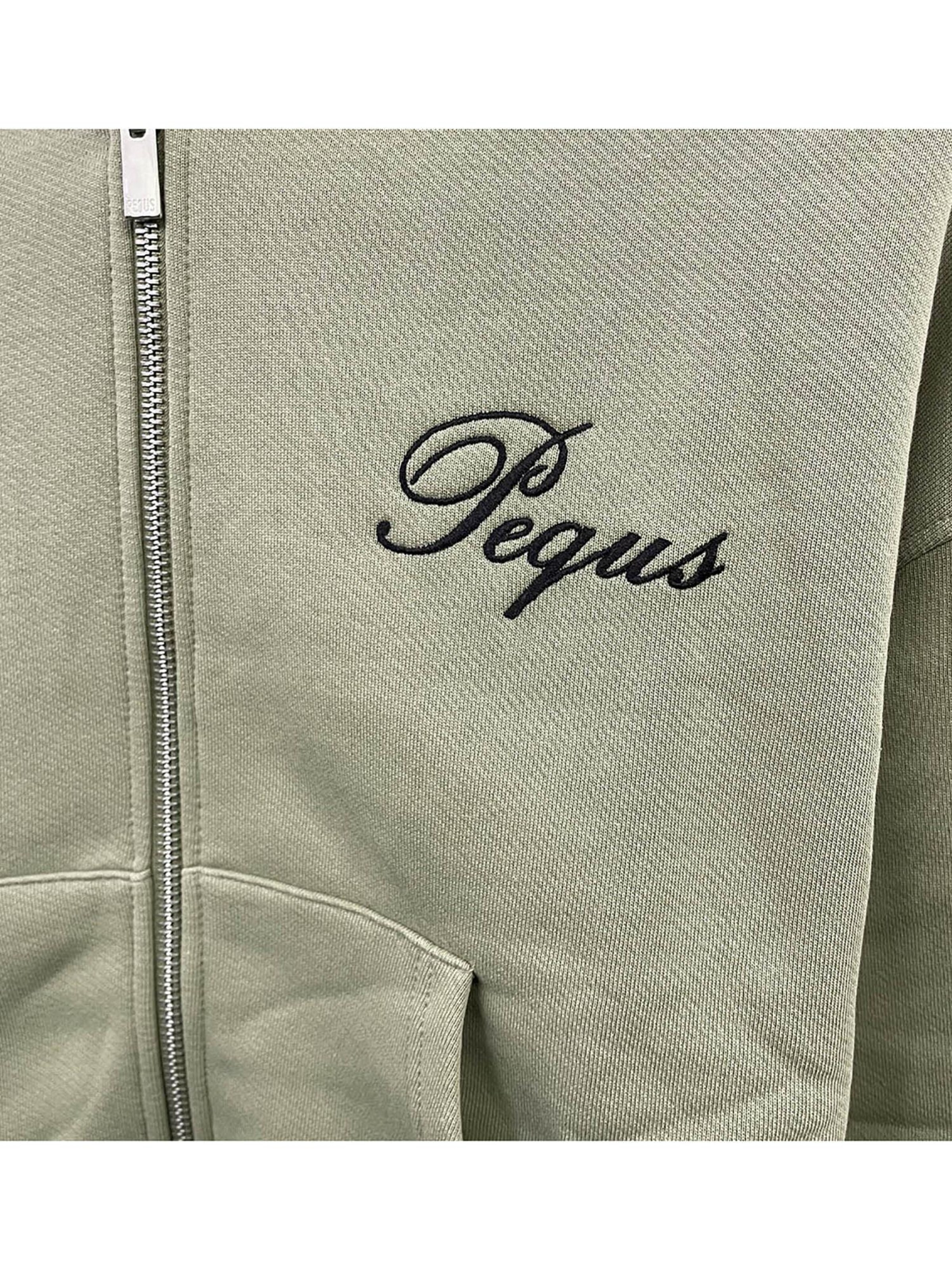 Pequs Zip-Up Hoodie 'Handwritten' in Green