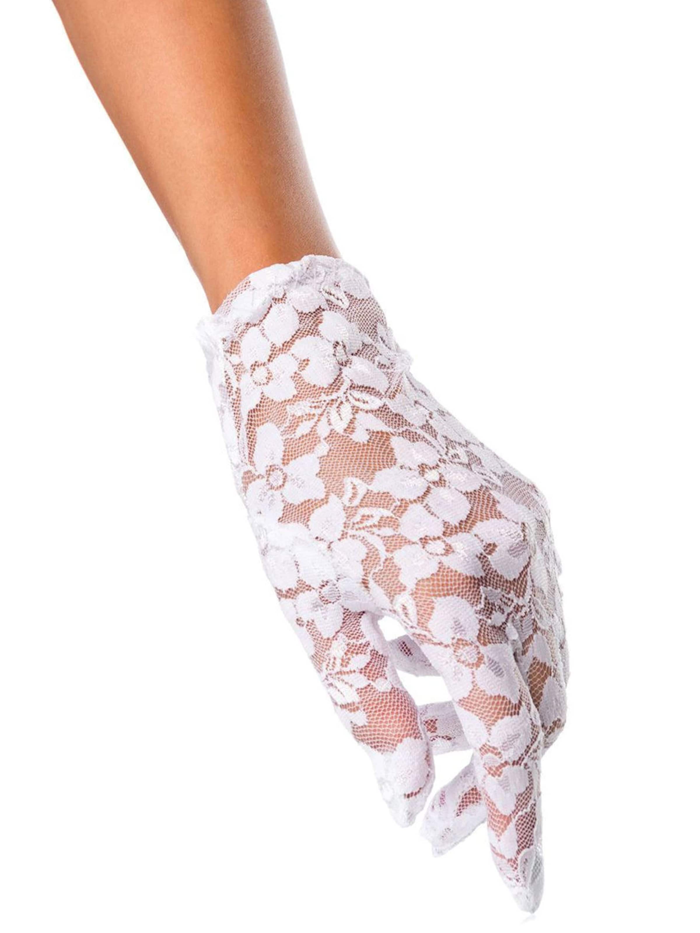 Dirndline Full Finger Gloves 'Spitzenhandschuhe, kurz' in White: front