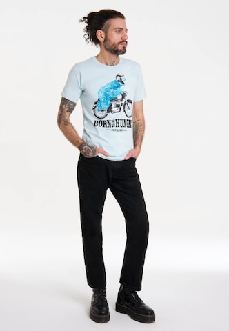 LOGOSHIRT Shirt 'Sesamstrasse - Krümelmonster Motorrad' in Blauw