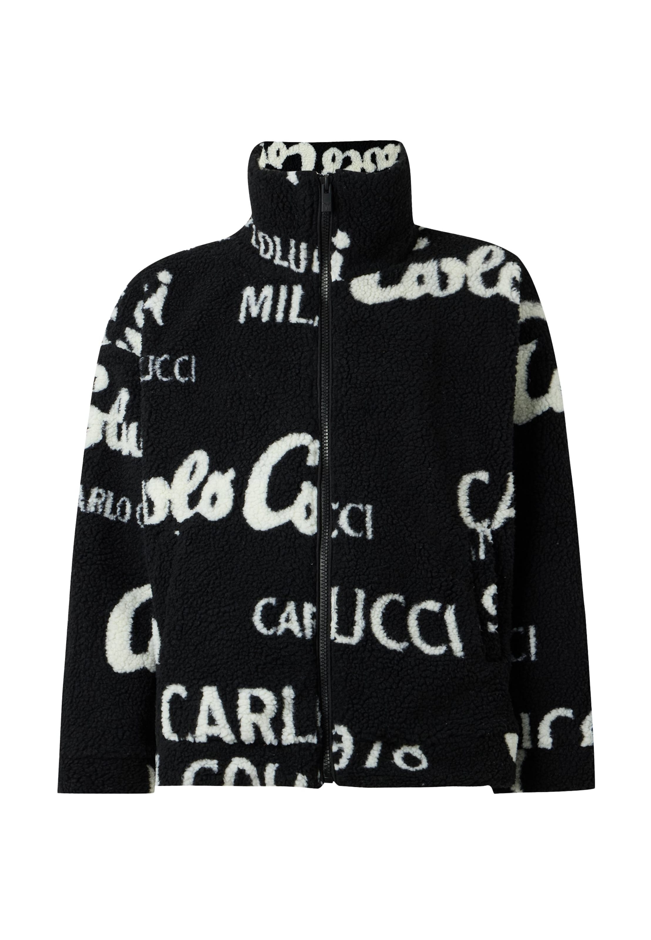 Carlo Colucci Fleece jas in Zwart: voorkant