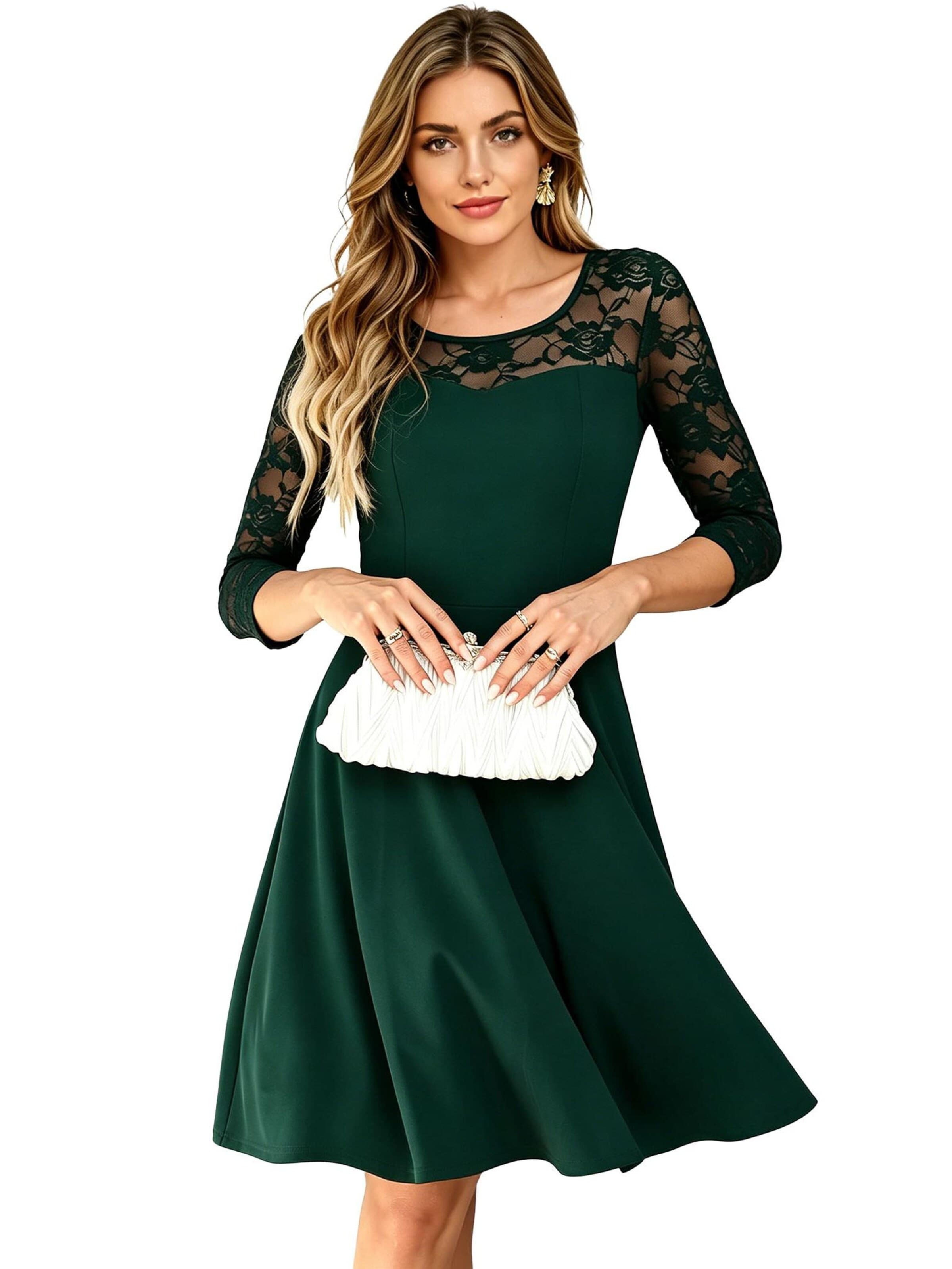 KoJooin Suknia wieczorowa 'Vintage-Brautjungfernkleid mit floraler Spitze, 2/3-Ärmeln und passendem Design' w kolorze zielony
