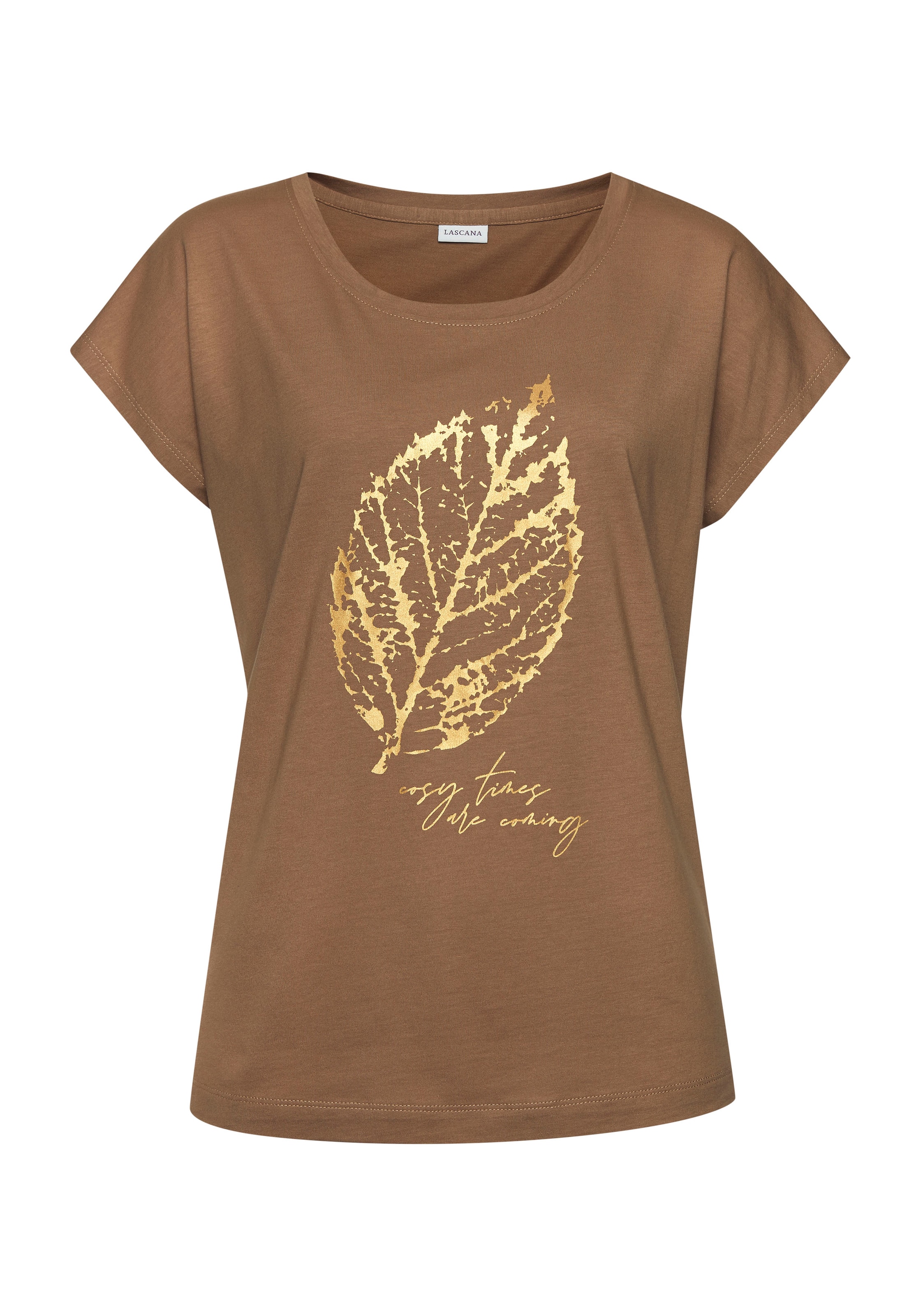 LASCANA Pajama Shirt in Brown: front