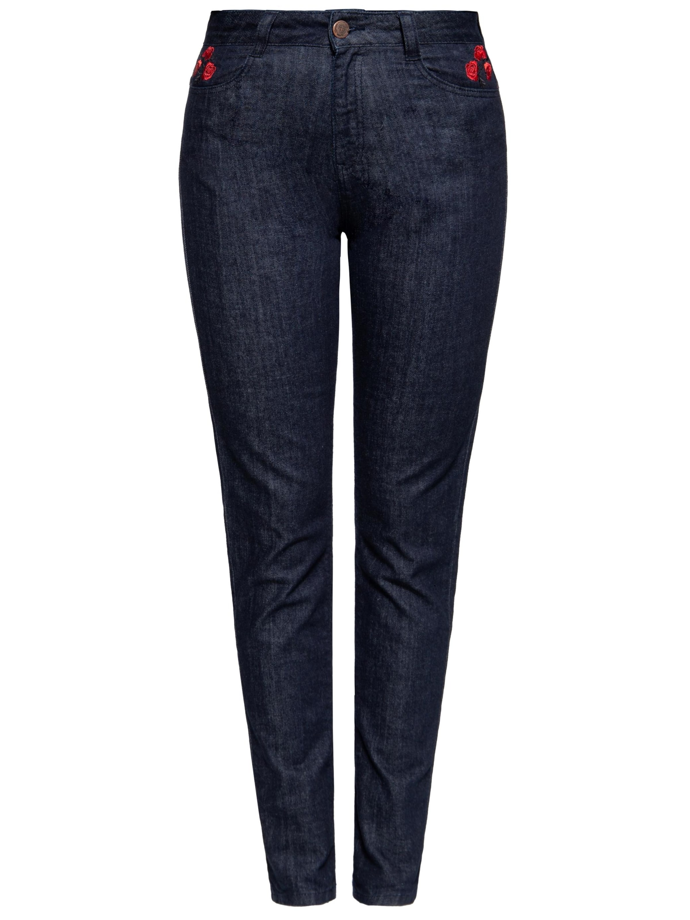 Queen Kerosin Slim fit Jeans 'Roses' in Blue: front