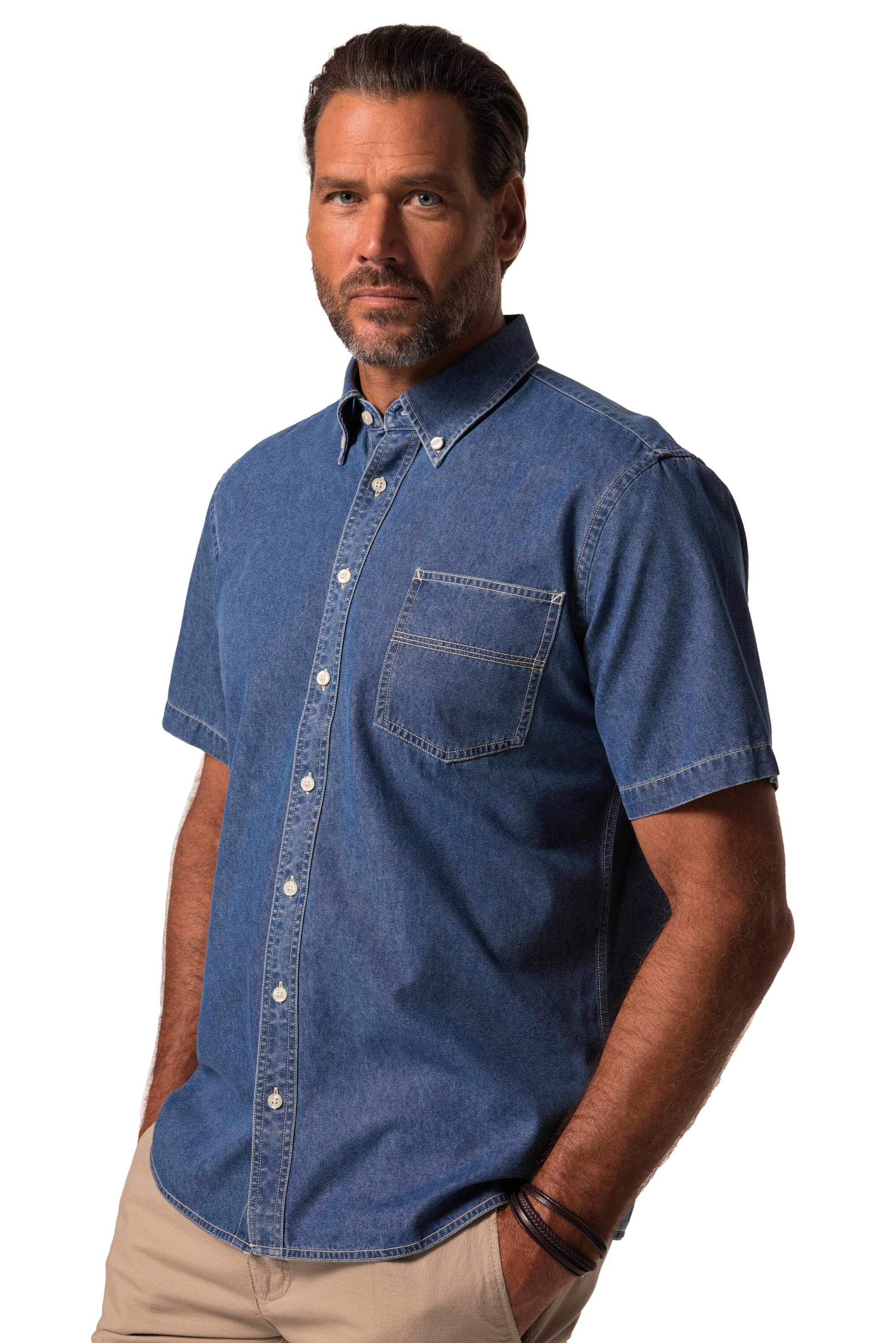 JP1880 Regular fit Overhemd in Blauw: voorkant