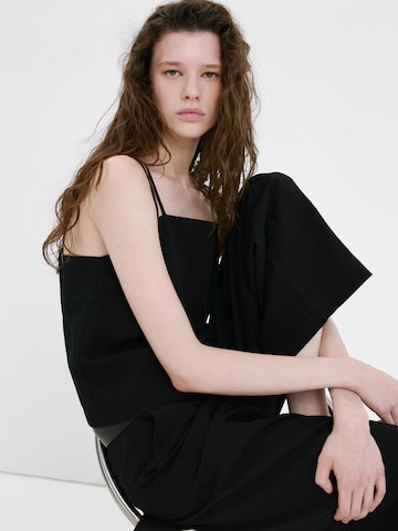 MANGO Wide leg Broek 'Espresso' in Zwart