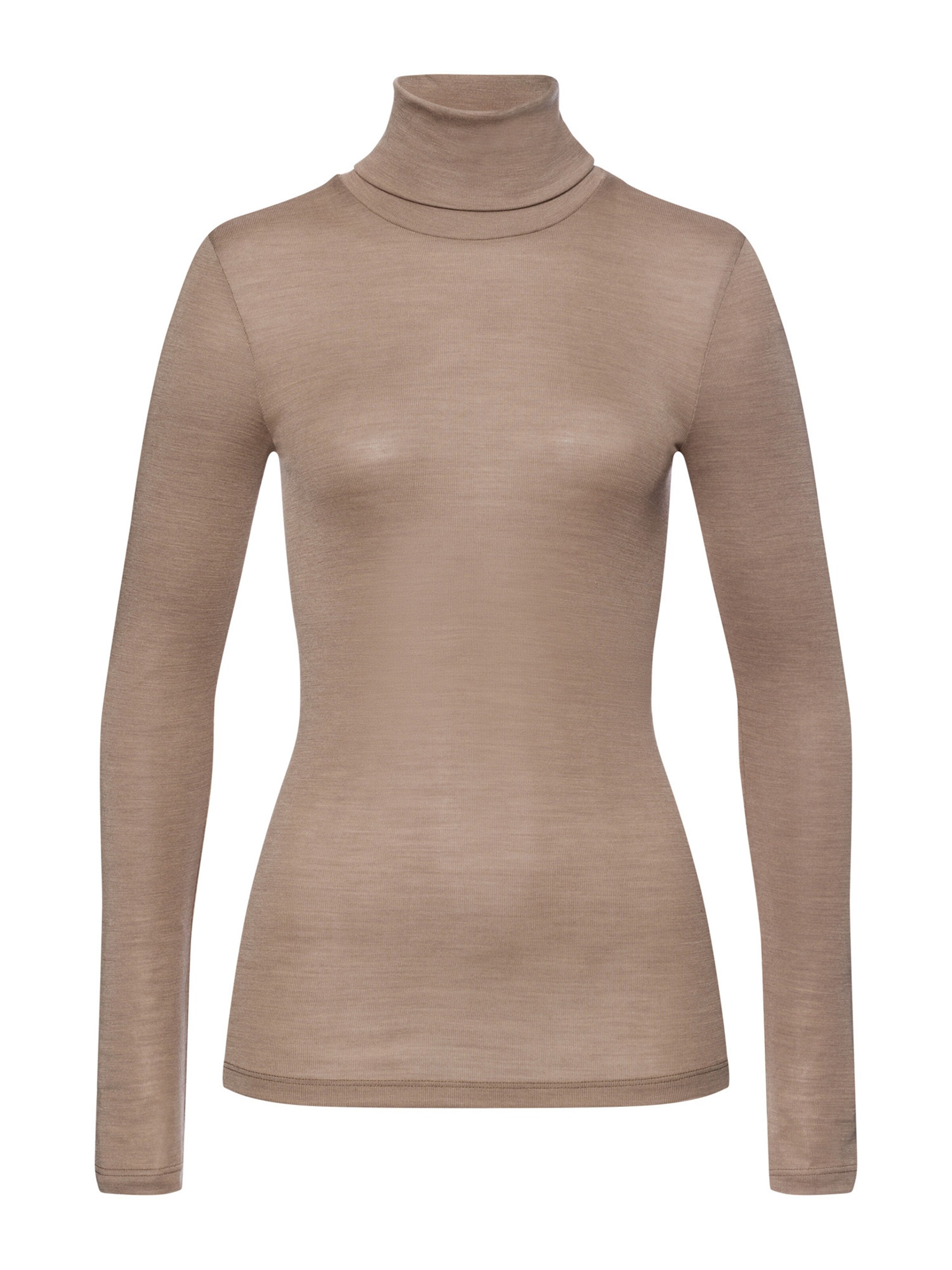 Hanro Rollkragenshirt ' Woolen Silk ' in Braun: Vorderseite
