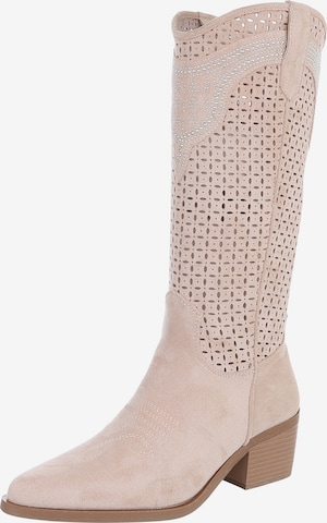Ital-Design Cowboy Boots in Beige: front