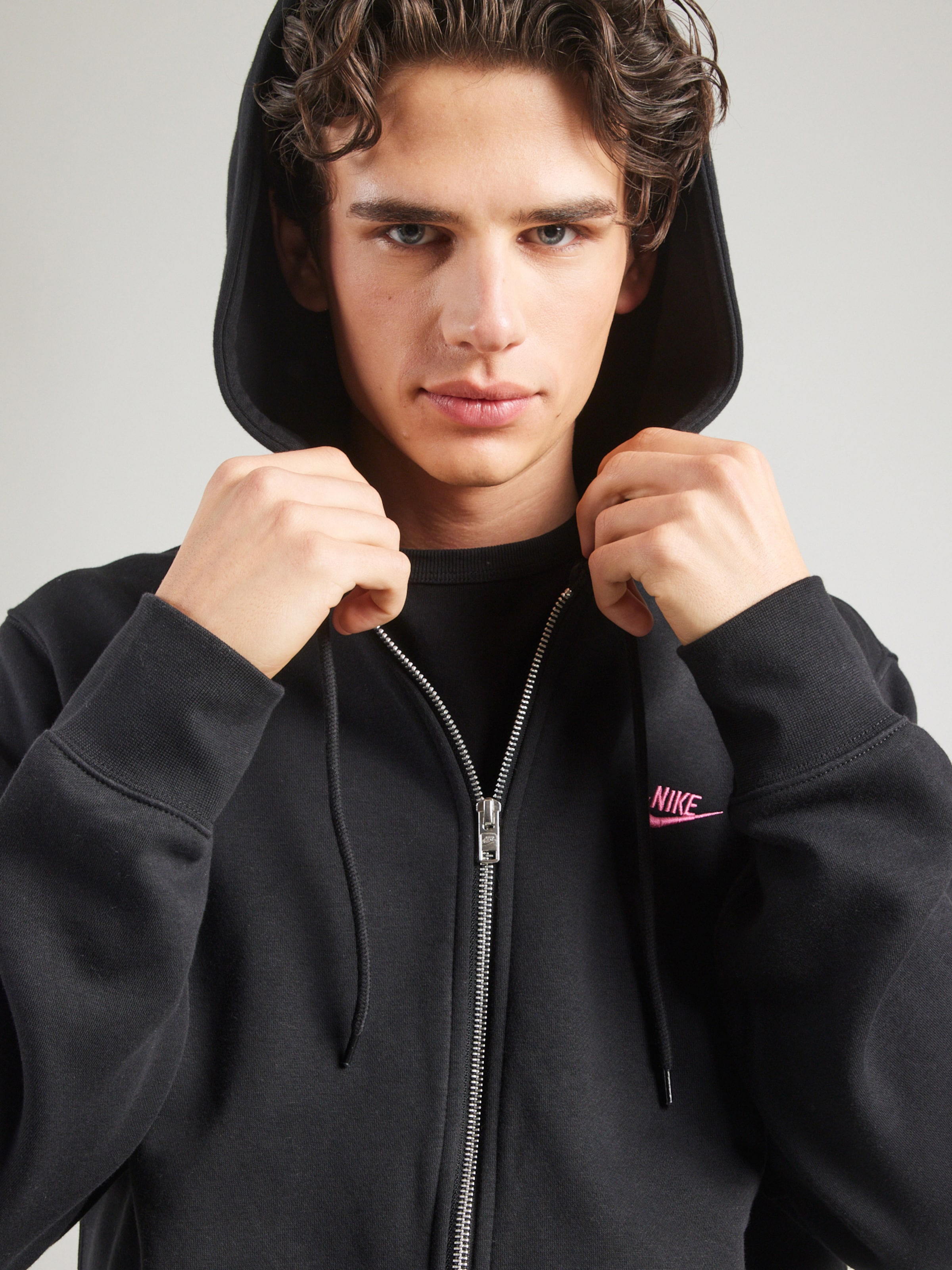 nike club zip up hoodie black