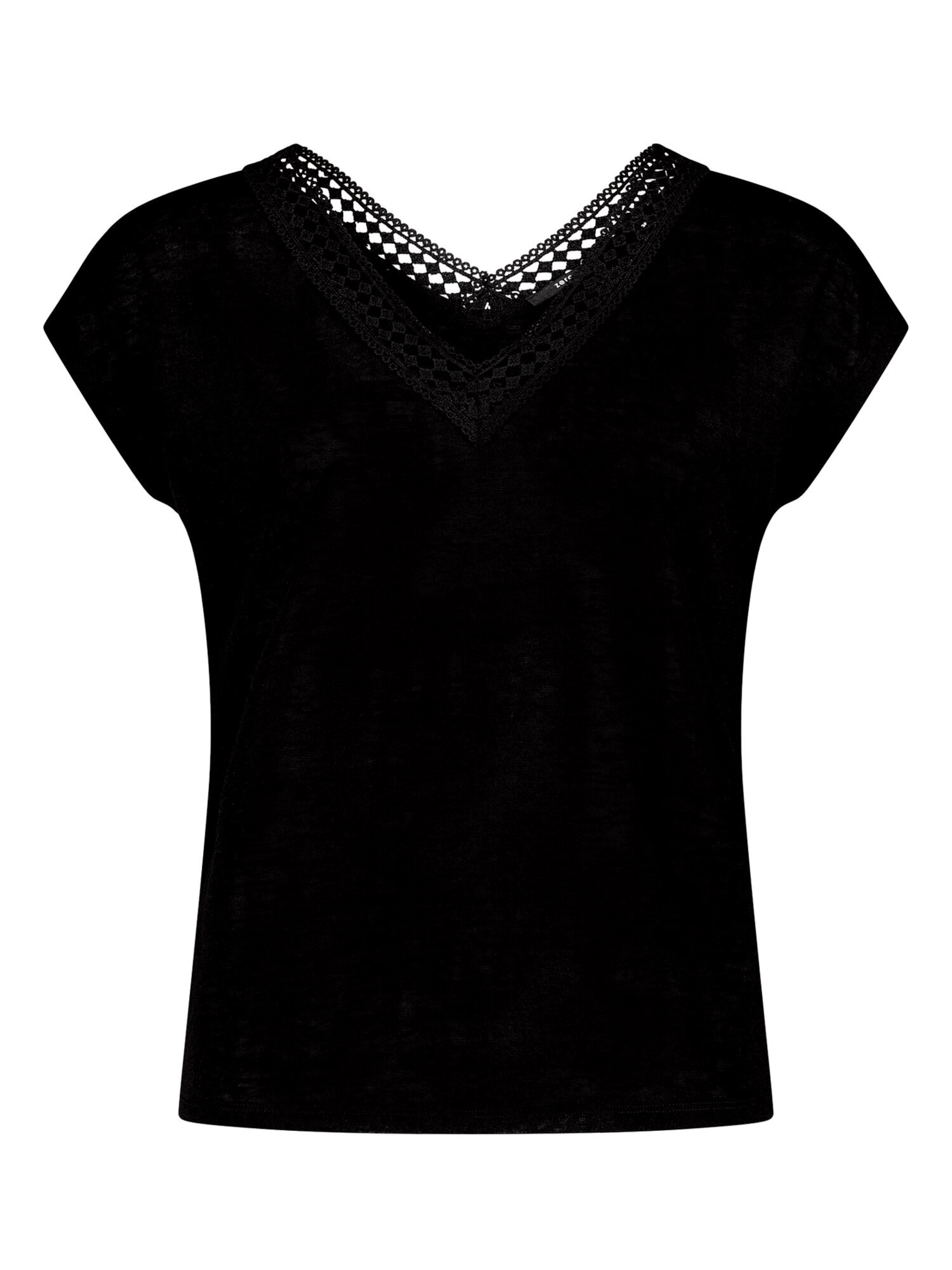zero Kurzarm-Shirt mit V-Ausschnitt in Schwarz: Vorderseite