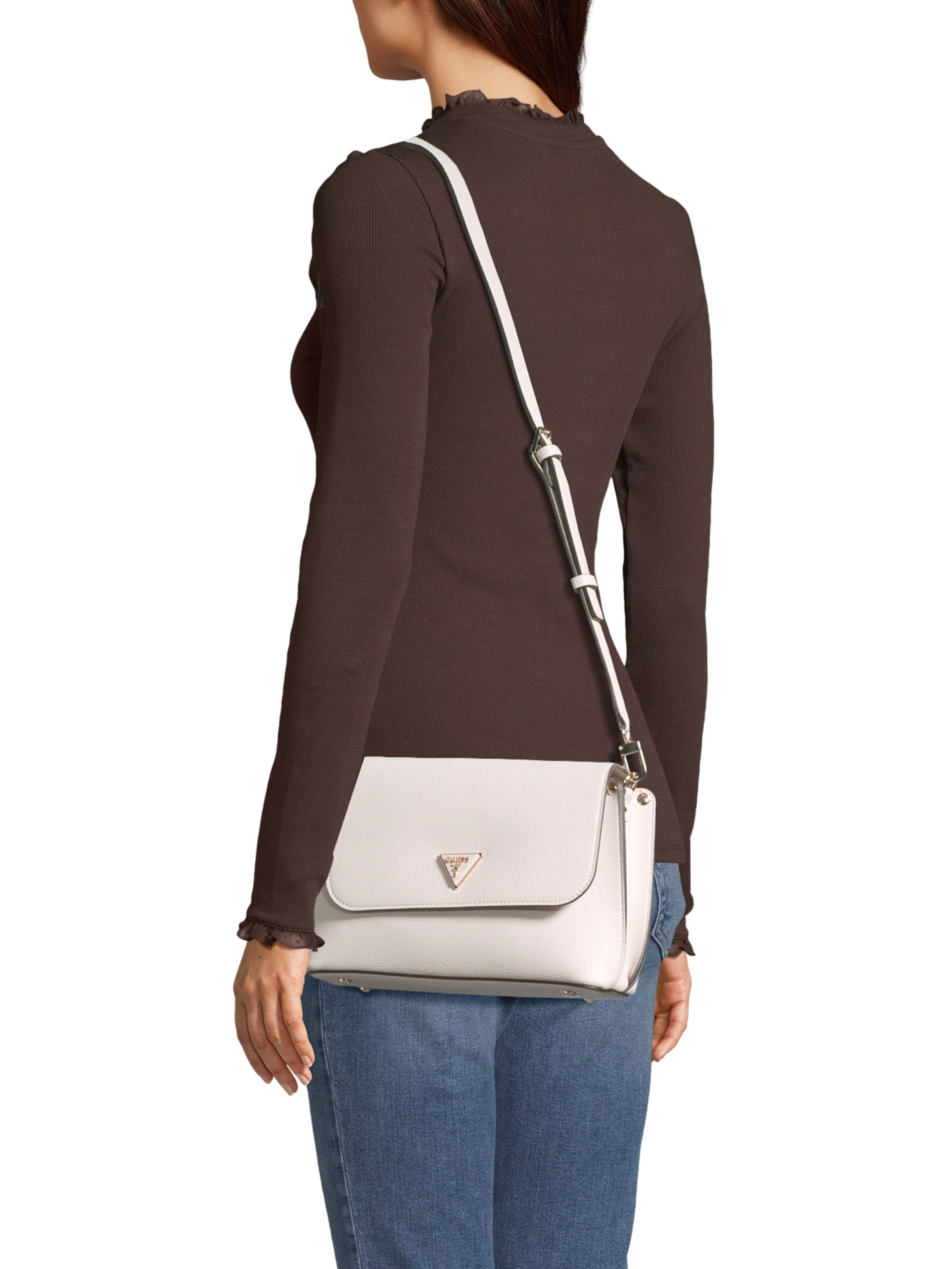 GUESS Axelremsväska 'MERIDIAN II' i beige: framsida