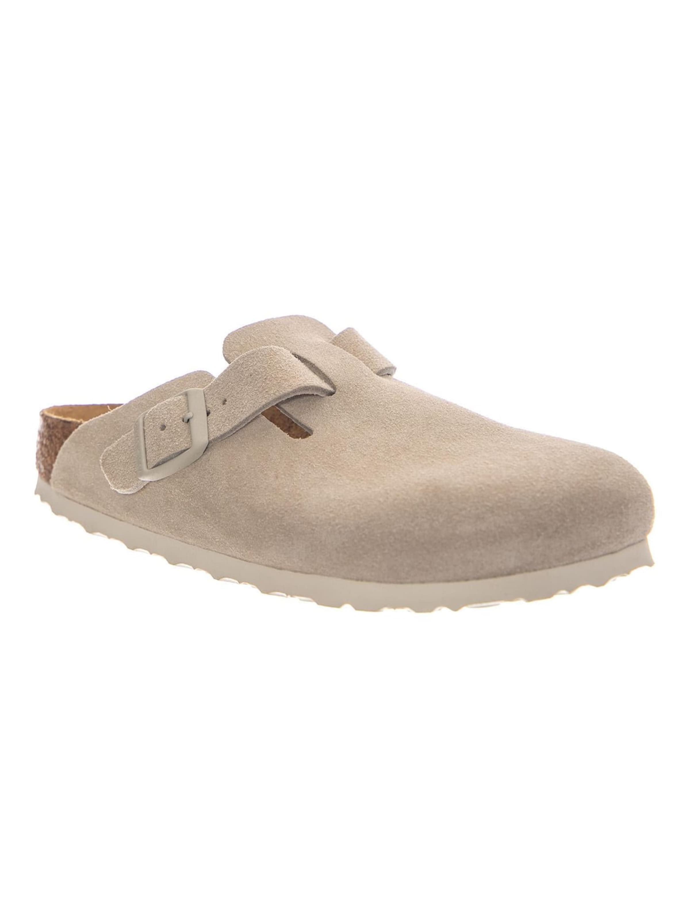 Sandales 'BOSTON SUEDE LEATHER NARROW FIT OYSTER' BIRKENSTOCK en blanc : devant