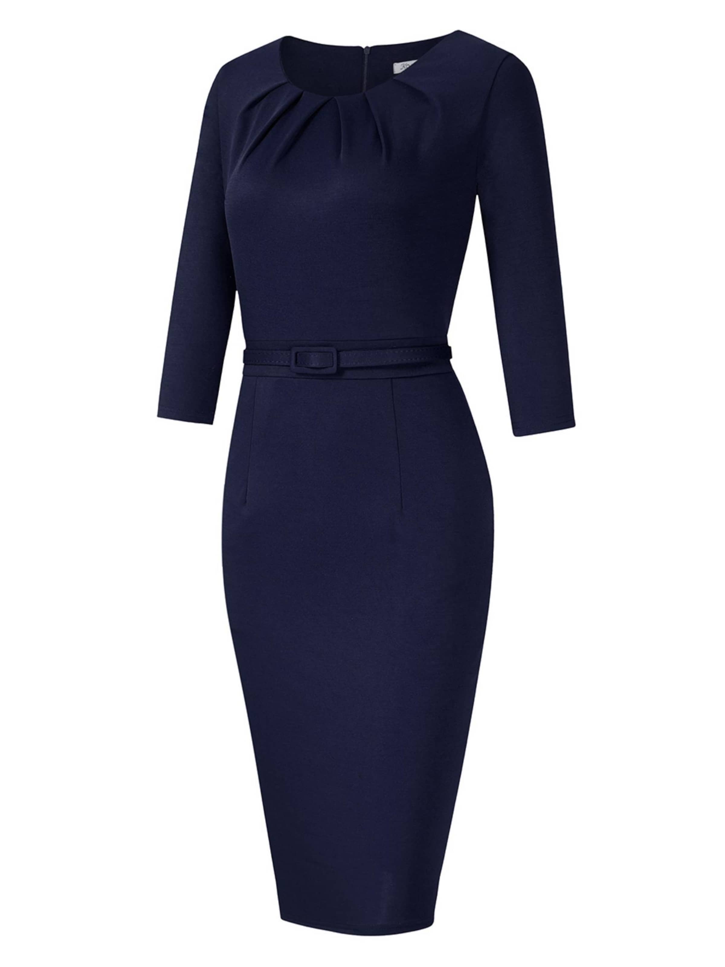 KoJooin Kleid 'Damen Kleider Elegante Bleistiftkleider 3/4 Ärmeln Kurze Faltenkleider'‌‌‌‌ in Blau: Vorderseite
