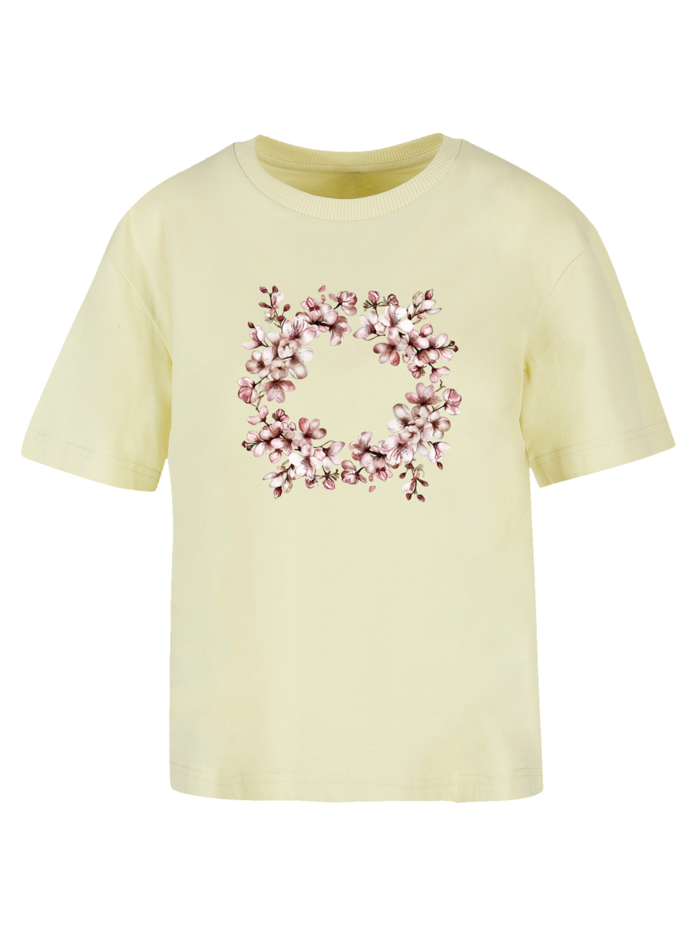 F4NT4STIC Shirt 'Rosa Frühlings Blumenkranz Dekor' in Geel: voorkant