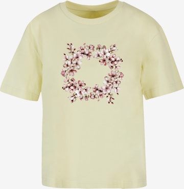 F4NT4STIC T-Shirt 'Rosa Frühlings Blumenkranz Dekor' in Gelb: Vorderseite
