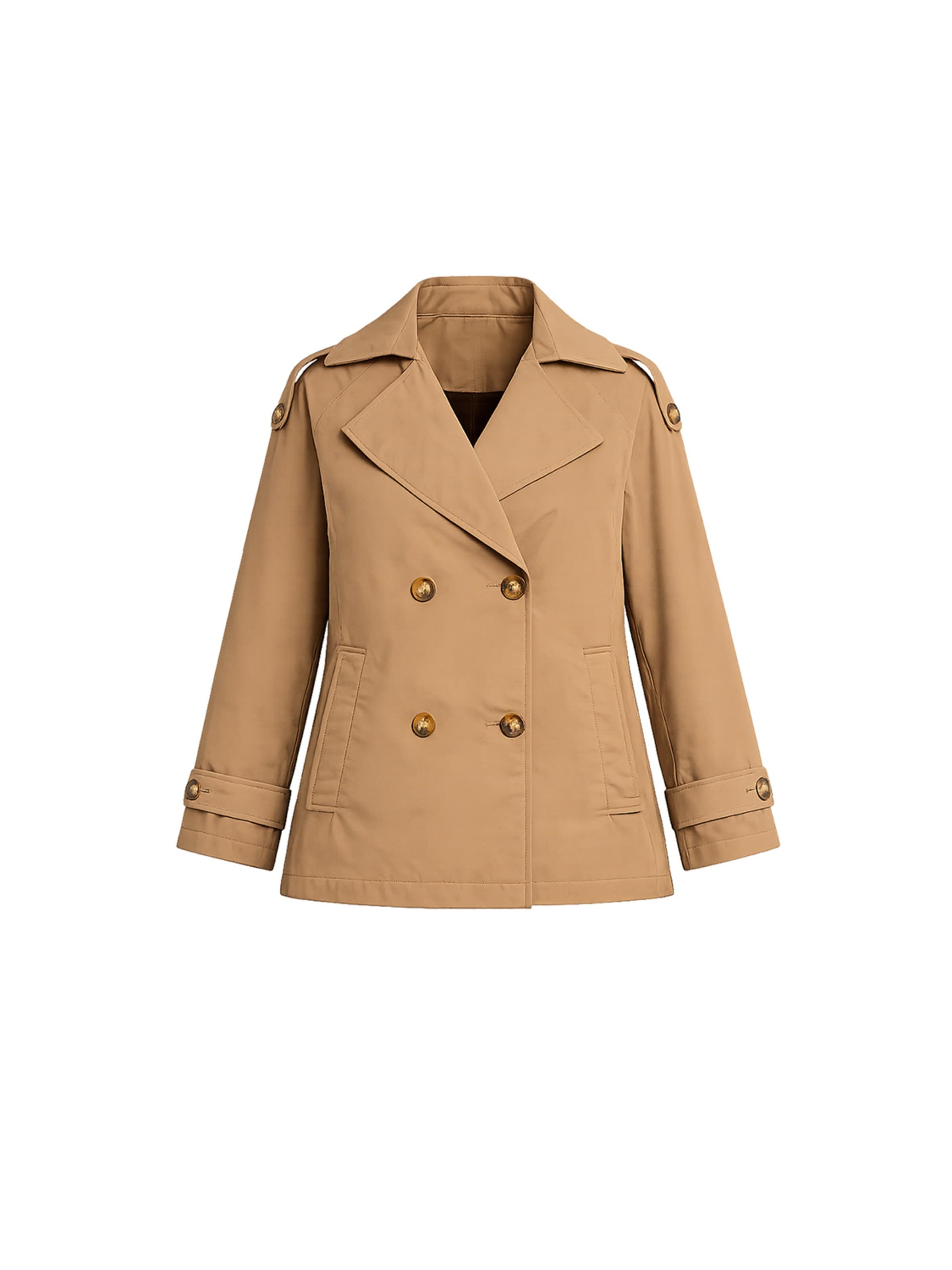 Tantra Between-Season Jacket 'Trench corto acolchado con doble botonadura, bolsillos laterales y vuelo en la espalda.' in Beige: front