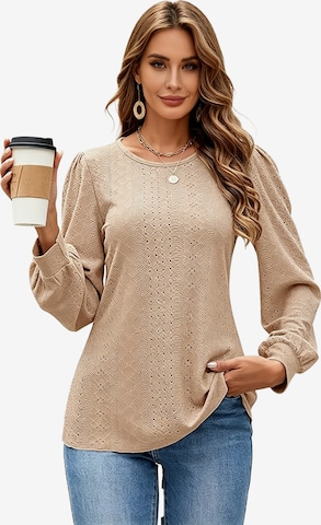 KoJooin Shirt 'Damen Locker Geschnittenes Rundhals T-Shirt mit Puffärmeln – Lässiges Langarmshirt für Alltag' in Green: front