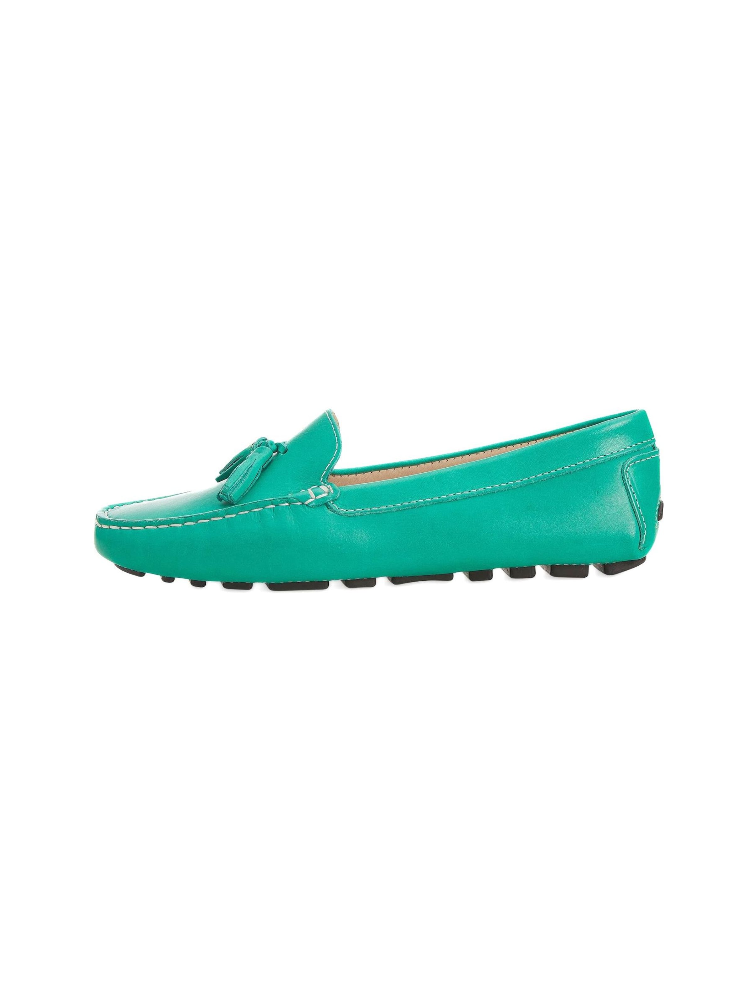 Mangara Atelier - Mocasines 'Caviúna Green Calf Leather Tassel Loafers' en verde: frente
