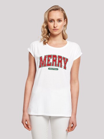 F4NT4STIC Shirt 'Merry Christmas Varsity Retro' in Wit: voorkant
