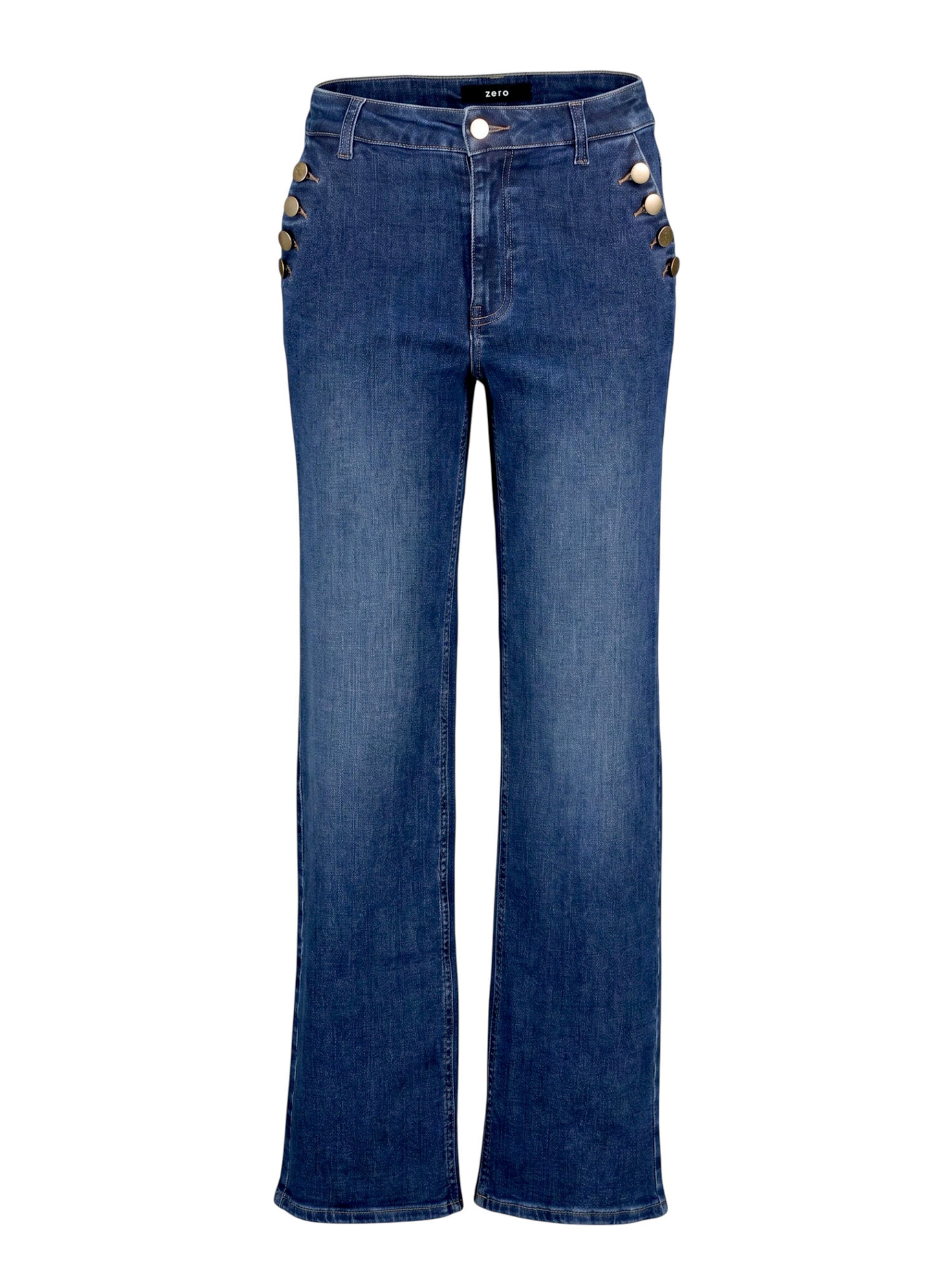 zero Slimfit Damen Jeans mit Zierknöpfen in Blau: Vorderseite