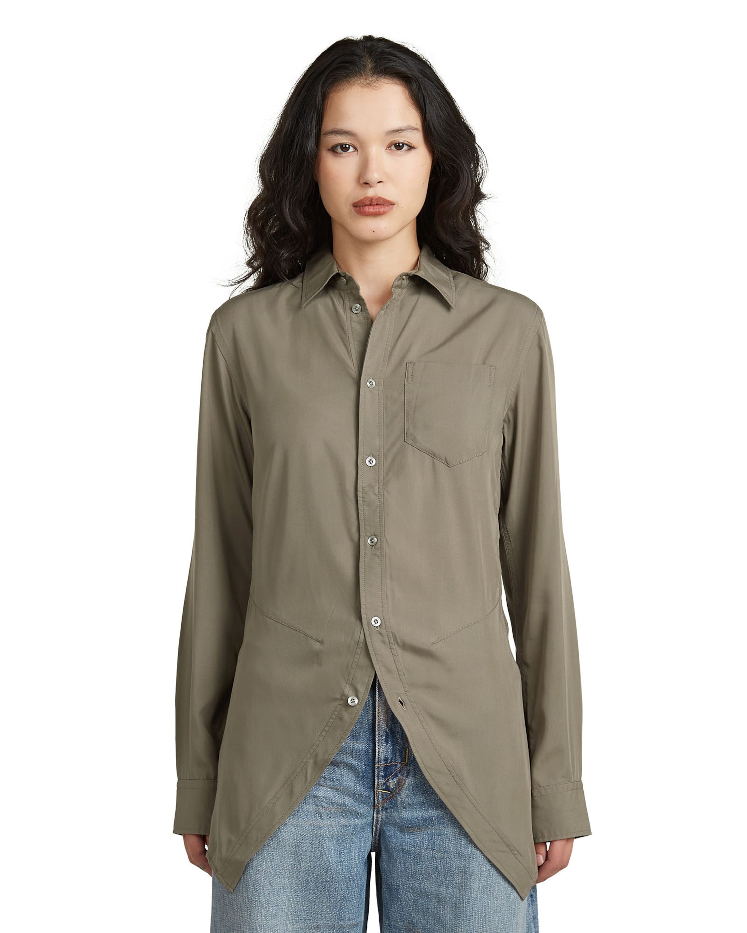 Chemisier 'Slim Kick Long Sleeve Shirt' G-STAR en marron : devant