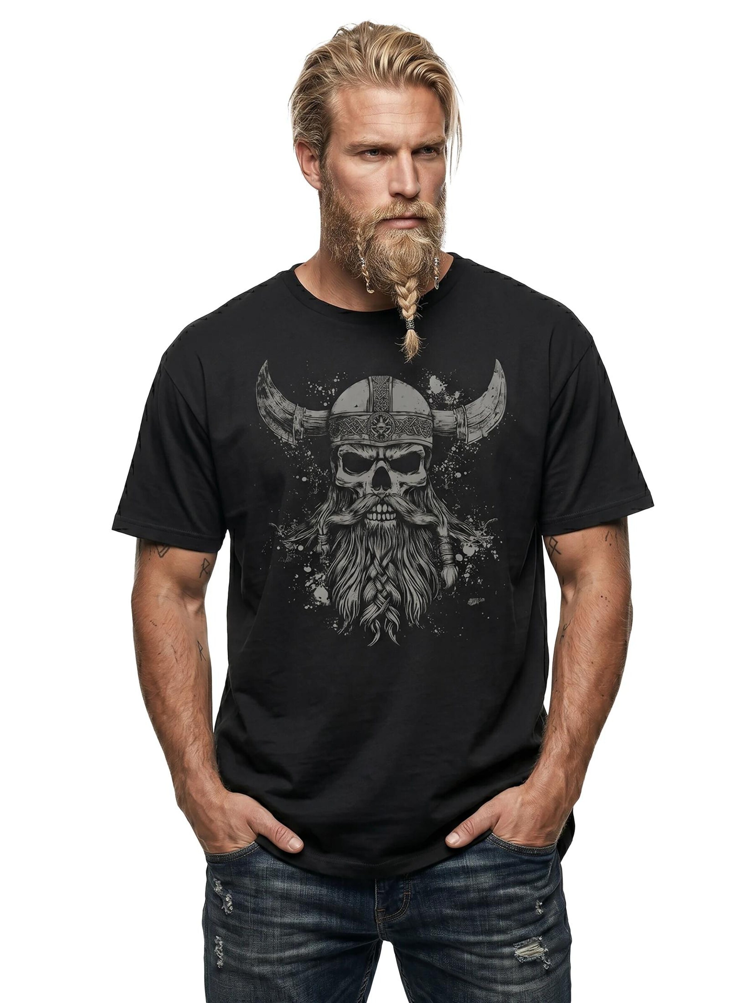 MAKAYA Shirt 'Viking Skull' in Black