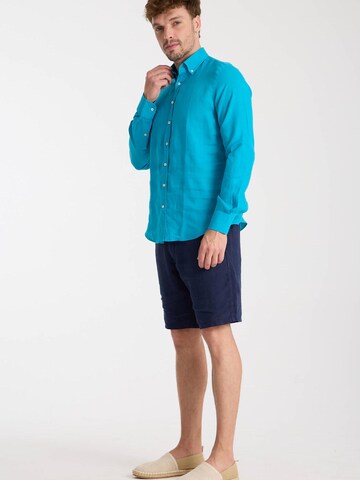 Slim fit Camicia business 'Leonardo Linen Man Shirt Pink' di 7Camicie in blu