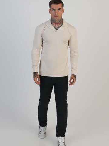 SikSilk Shirt 'Long Sleeve Revere Polo' in Beige