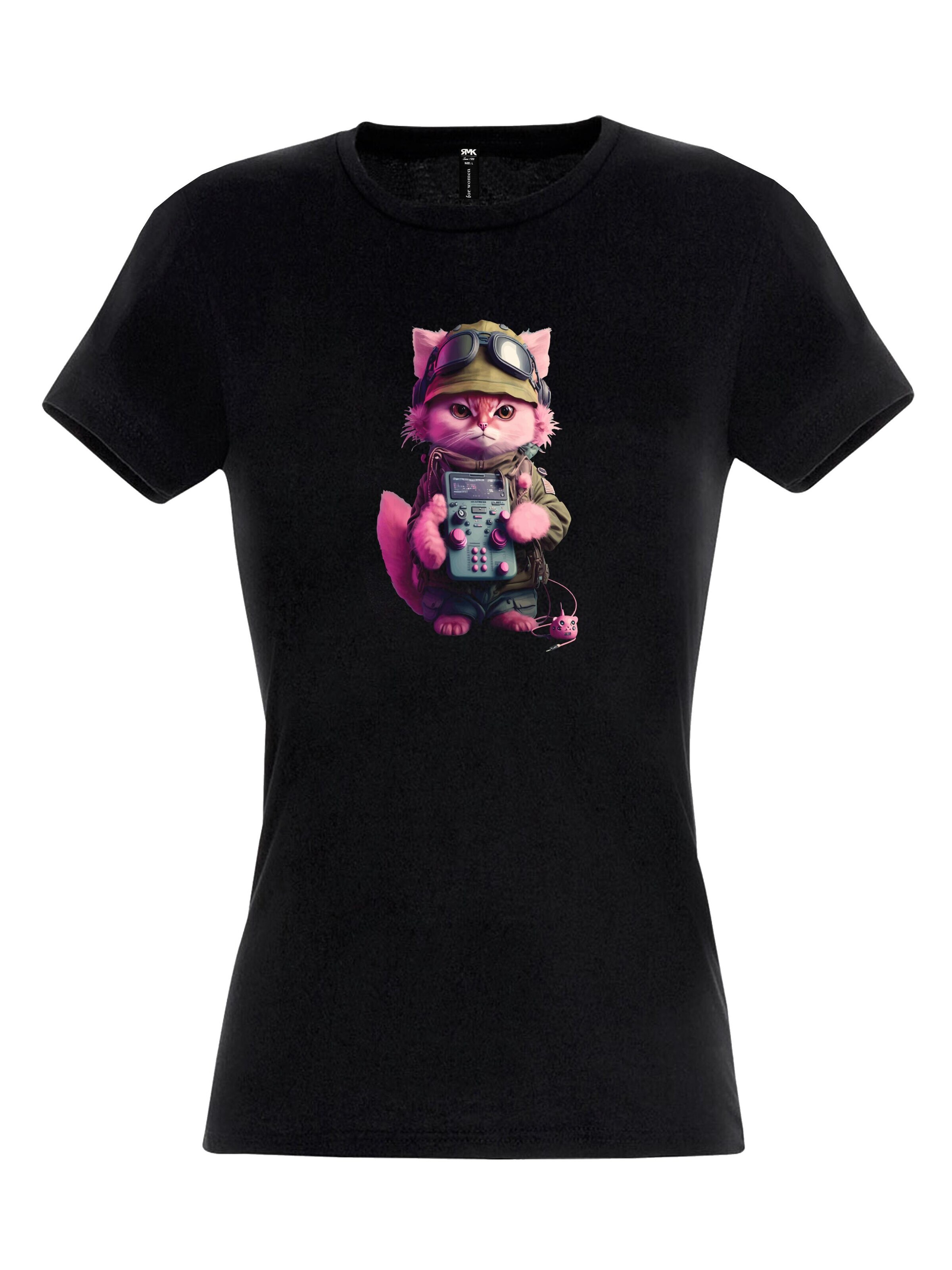 RMK Shirt 'Cat Katze mit Joypad Nerds Gamer' in Black: front