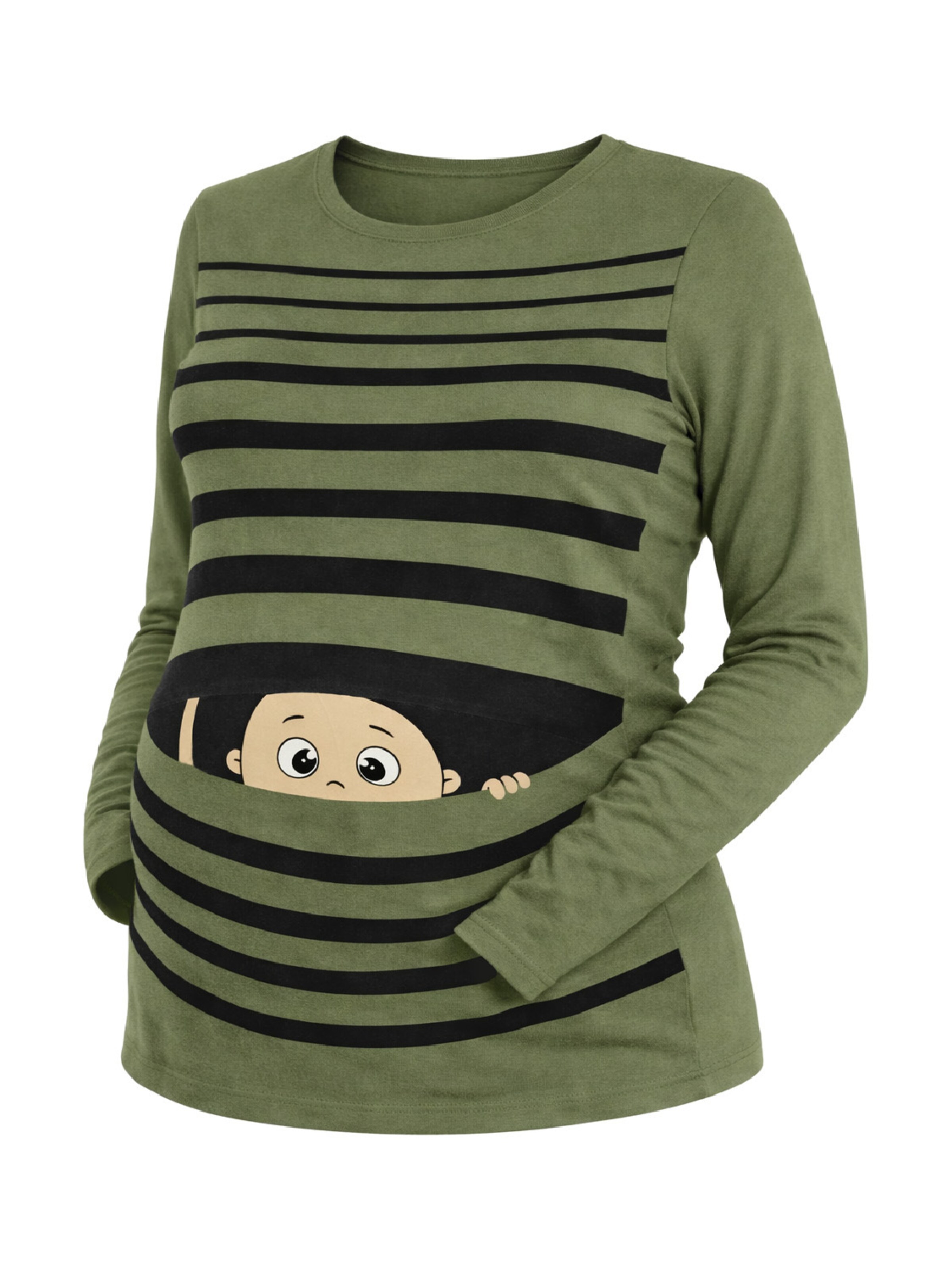 M.M.C. Shirt 'Guck Guck Umstandslangarmshirt' in Green: front