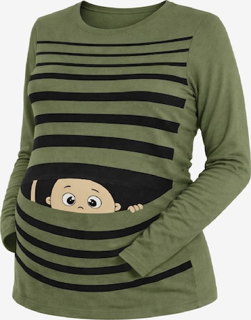M.M.C. Shirt 'Guck Guck Umstandslangarmshirt' in Green: front